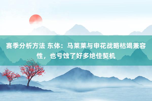 赛季分析方法 东体：马莱莱与申花战略枯竭兼容性，也亏蚀了好多绝佳契机